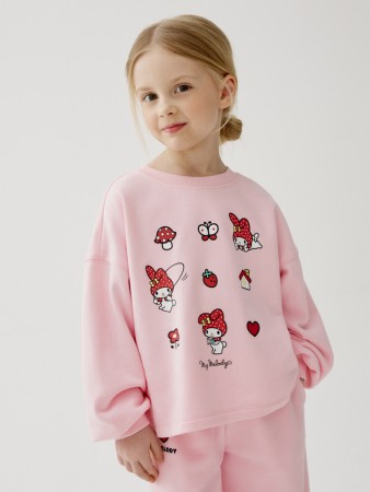 свитшот оверсайз с принтом hello kitty my melody для девочек - детские свитшоты прямые 