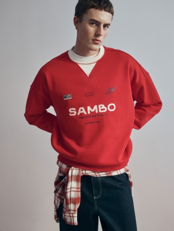 свитшот оверсайз с принтом - мужская одежда с круглым вырезом 