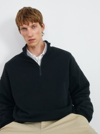 свитшот оверсайз с воротником на молнии - мужская одежда из футера 