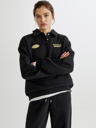 свитшот-поло оверсайз с принтом - женская одежда на кнопках 