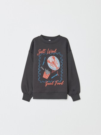 свитшот с принтом для девочек - детская одежда, обувь и аксессуары с круглым вырезом 