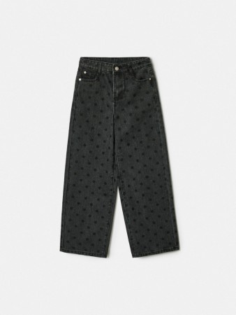 свободные джинсы багги с принтом для девочек - детские джинсы в горошек 