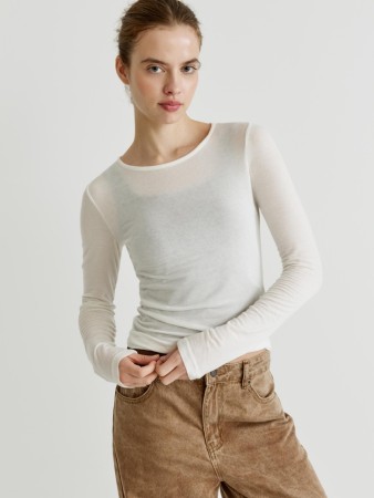 тонкий лонгслив с содержанием шерсти - женские футболки и поло шерстяные 