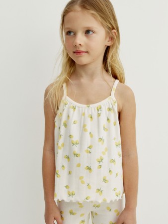 топ из ажурного трикотажа с принтом для девочек - детская одежда недорогая 