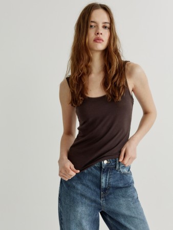 топ из смесового тенселя и шерсти - женские топы и майки с вырезом 