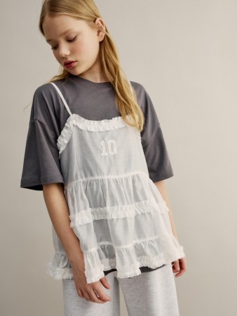 топ из смесового тенселя с оборками для девочек - детские топы и майки