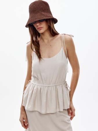 топ с баской из жатой ткани с завязками - женские топы и майки