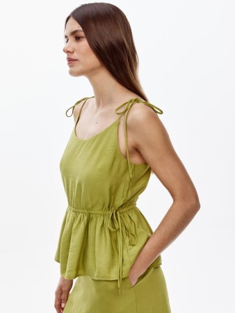 топ с баской из жатой ткани с завязками - женские топы и майки из вискозы 