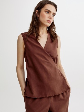 топ с запахом из смесового льна - женские топы и майки с запахом 