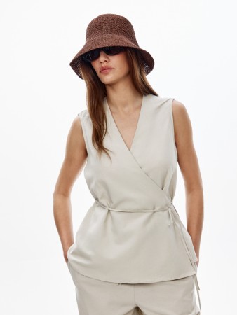 топ с запахом из смесового льна - женские топы и майки с запахом 