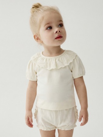 трикотажная блузка с оборкой из шитья для малышей - детские блузки