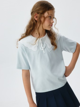 трикотажная блузка с воротником для девочек - детская одежда, обувь и аксессуары для всех возрастов голубая 