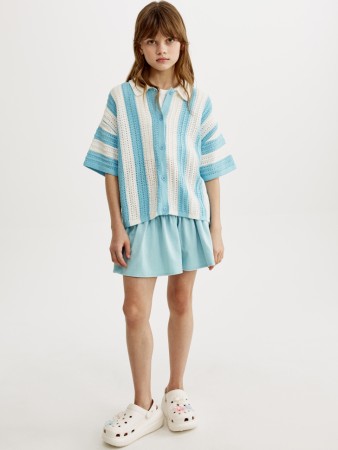 трикотажная юбка-шорты с широким отворотом для девочек - детские юбки-шорты широкие 