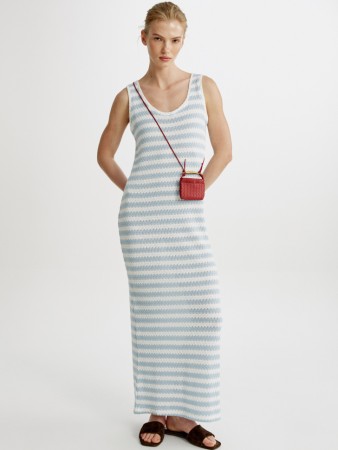 трикотажное платье макси фактурной вязки в полоску - женская одежда, обувь и аксессуары российская 