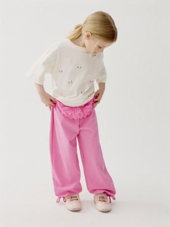 трикотажные брюки с кружевной оборкой для девочек фотография