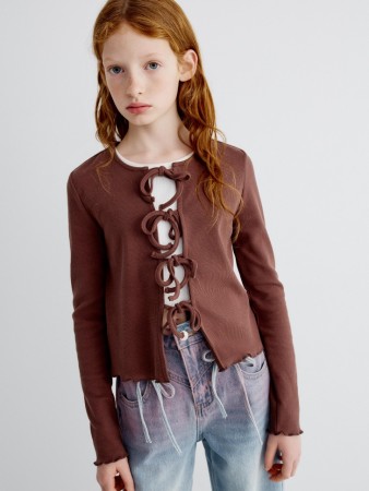 трикотажный кардиган на завязках для девочек - офферы хлопковые 