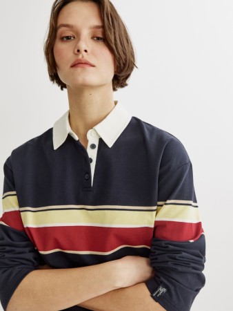 трикотажный лонгслив-поло оверсайз в полоску - женские футболки и поло с воротником 