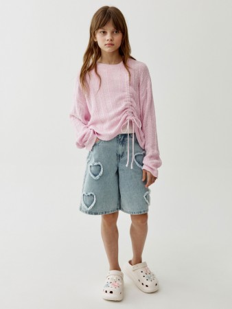 удлиненные джинсовые шорты с аппликацией для девочек - детские шорты удлиненные 