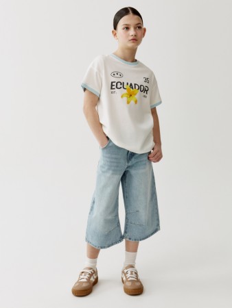 удлиненные джинсовые шорты с декоративными швами для девочек - детская одежда sela 