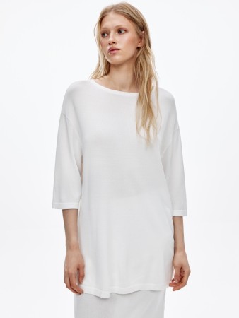 удлиненный джемпер оверсайз из вязаного трикотажа - женские джемперы укороченные 