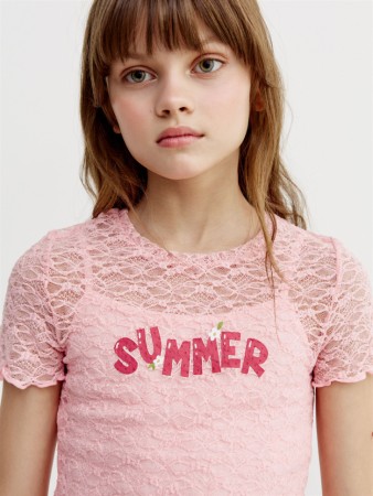 укороченная футболка из кружева для девочек - детские футболки кружевные 