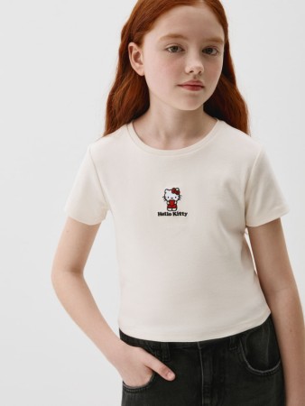 укороченная футболка с принтом hello kitty для девочек - детская одежда с вырезом 