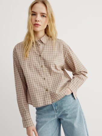 укороченная рубашка из хлопка в клетку - женская одежда, обувь и аксессуары пластиковая 