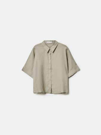 укороченная рубашка оверсайз из льна - женская одежда, обувь и аксессуары на застежке 