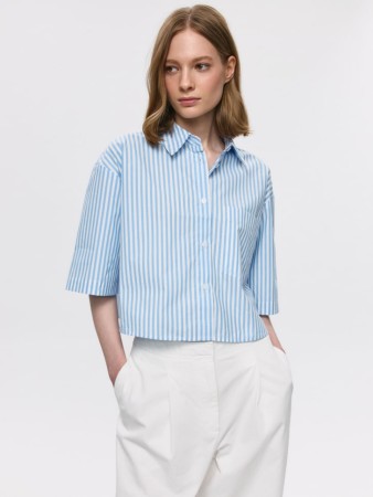 укороченная рубашка в полоску - женские рубашки свободные 