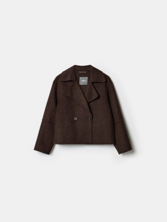 укороченное двубортное полупальто из смесовой шерсти - женские пальто шерстяные 