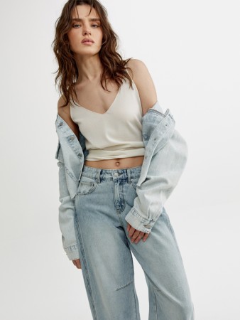 укороченные джинсы баллоны на низкой посадке - женские джинсы для взрослых 