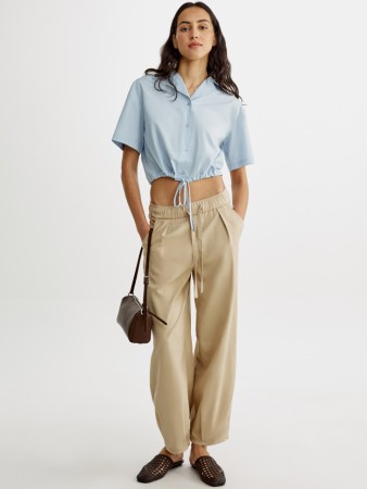 укороченные объемные брюки из тенселя и хлопка - женские брюки женские 