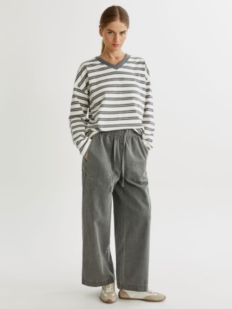 укороченные широкие брюки из смесового тенселя и хлопка - женская одежда, обувь и аксессуары из тенселя 