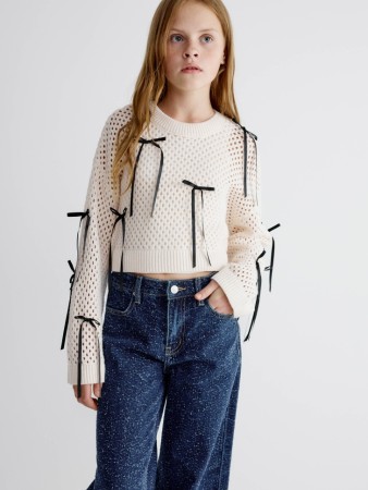 укороченный джемпер сетка с бантиками для девочек - детские джемперы, свитеры и кардиганы дорогие 