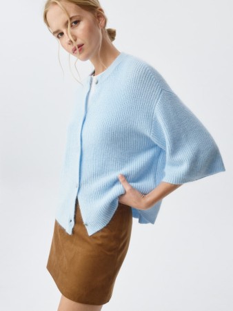 укороченный кардиган с содержанием ангоры и шерсти - женская одежда перламутровая 