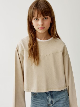 укороченный лонгслив с эффектом стирки для девочек - детская одежда для детей 
