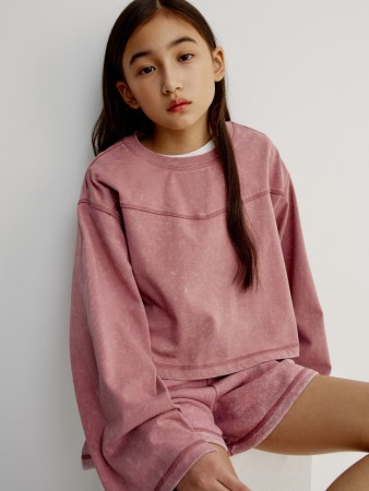 укороченный лонгслив с эффектом стирки для девочек - детская одежда для детей 