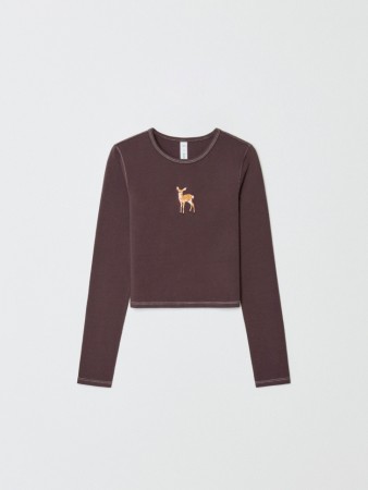 укороченный лонгслив с вышивкой для девочек - детская одежда российская 