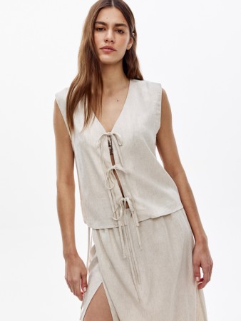 укороченный топ на завязках из смесового льна - женские топы и майки из вискозы 