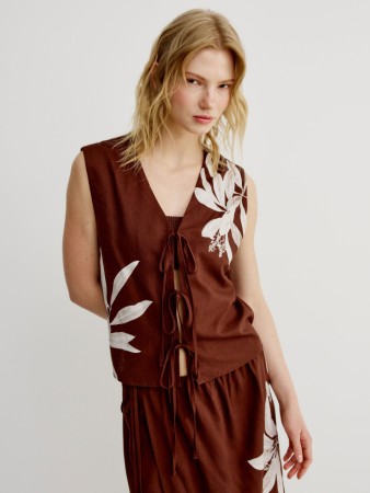 укороченный топ на завязках из смесового льна - женские топы и майки из вискозы 