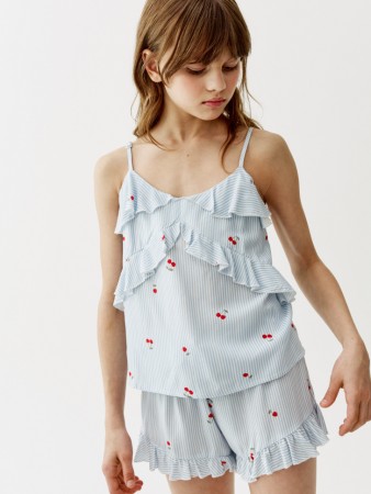 вискозная пижама с оборками и ярким принтом для девочек - детская одежда эластичная 