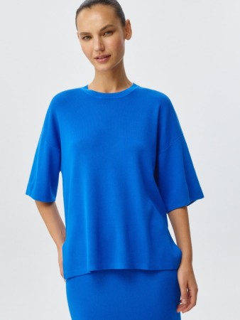 вязаная футболка оверсайз с коротким рукавом - женская одежда удлиненная 