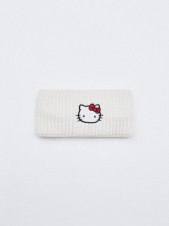 вязаная повязка на голову с вышивкой hello kitty для девочек фотография