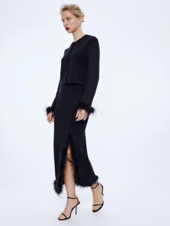 вязаная юбка миди с перьями - женские юбки с вырезом 