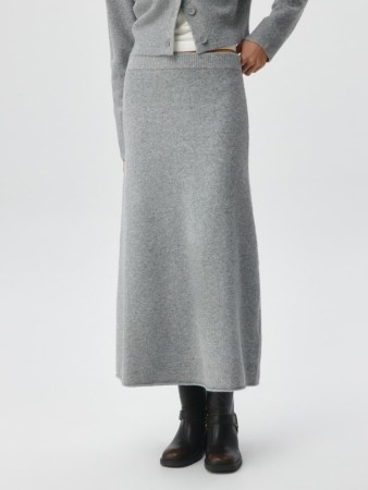 вязаная юбка миди с содержанием шерсти - женская одежда на высокой посадке 