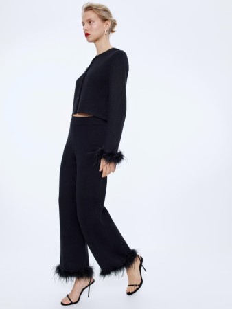вязаные брюки-кюлоты с перьями - женская одежда с перьями 