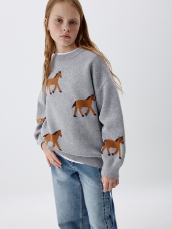 вязаный джемпер оверсайз с принтом для девочек - детская одежда, обувь и аксессуары с круглым вырезом 