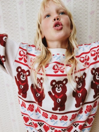 вязаный джемпер оверсайз с принтом для девочек - детские джемперы вязаные 