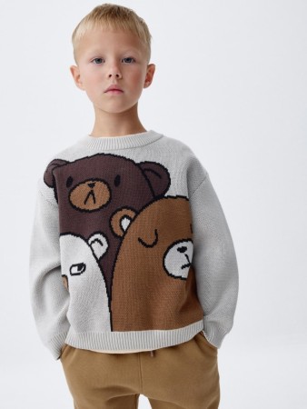 вязаный джемпер оверсайз с принтом для мальчиков - детская одежда жаккардовая 