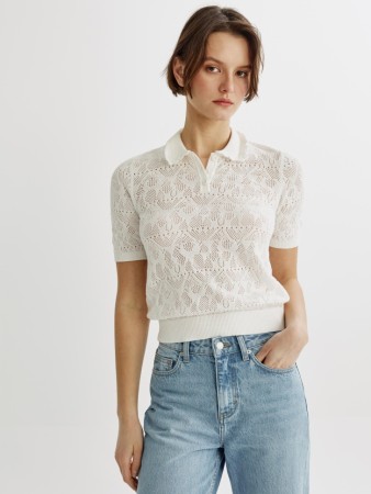 вязаный джемпер-поло с ажурным воротником - женская одежда, обувь и аксессуары ажурная 